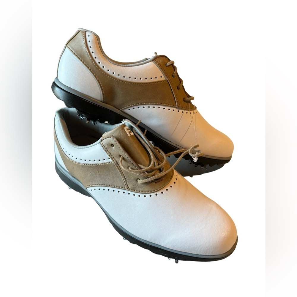 FootJoy Emerge Woman's White/Beige Lace Golf Spikes Shoes, Size 9.5